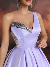Elegant Romantic Purple Satin Sequin One Shoulder Strapless Waist Party Prom Dress